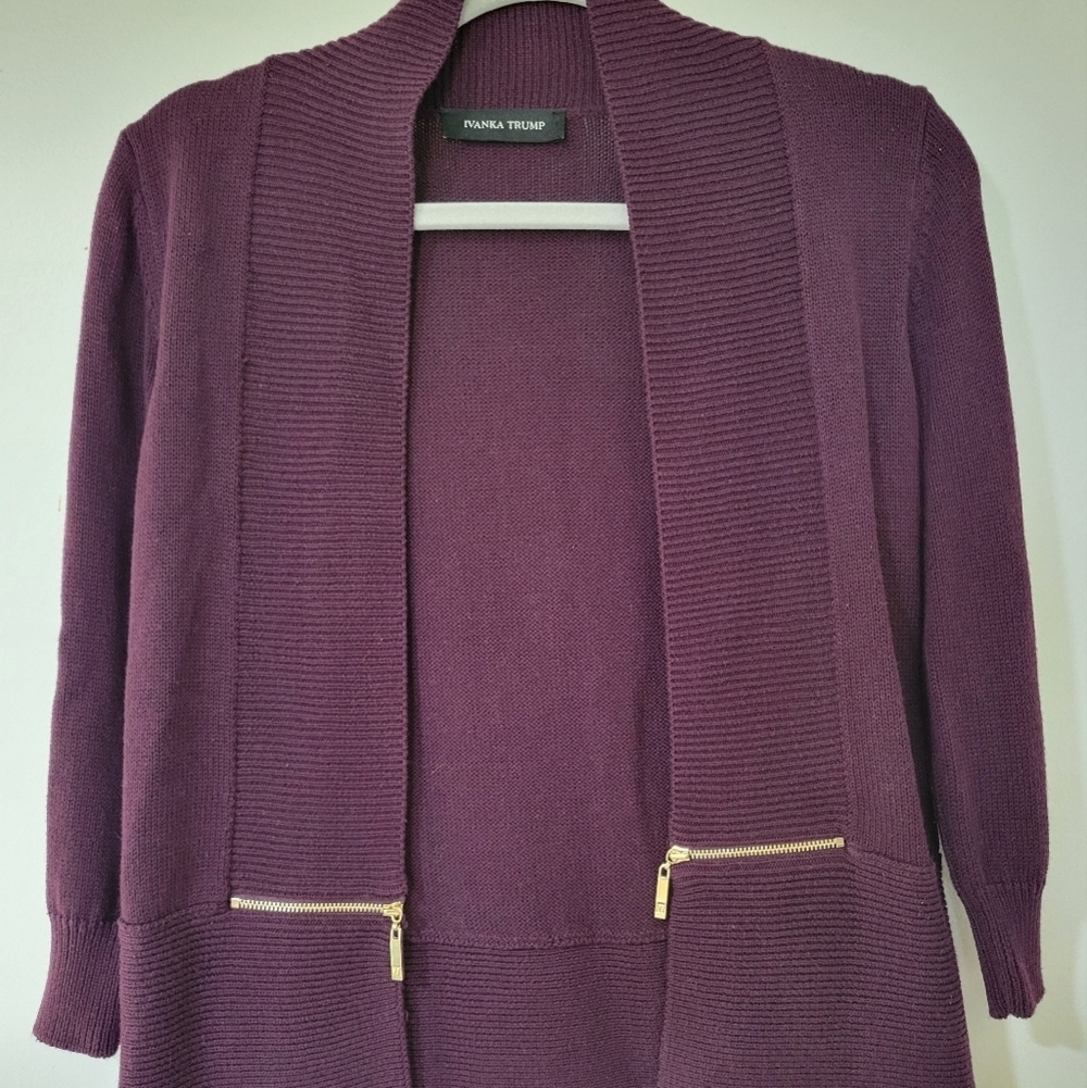 Purple Cardigan with Gold Zippers